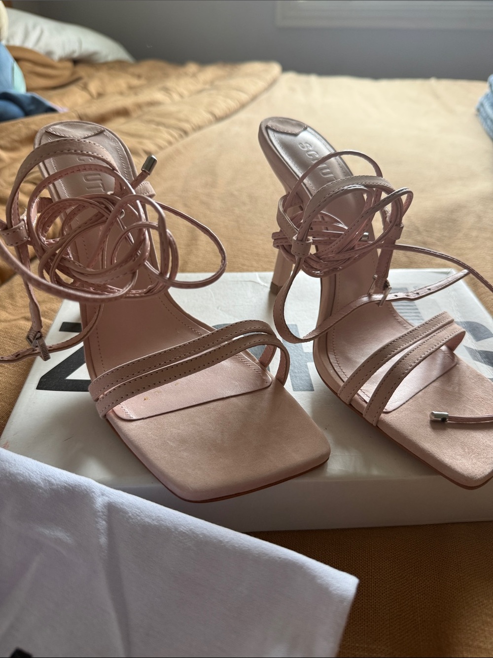 SCHUTZ Blush Pink Strappy Lace-Up Heeled Sandals